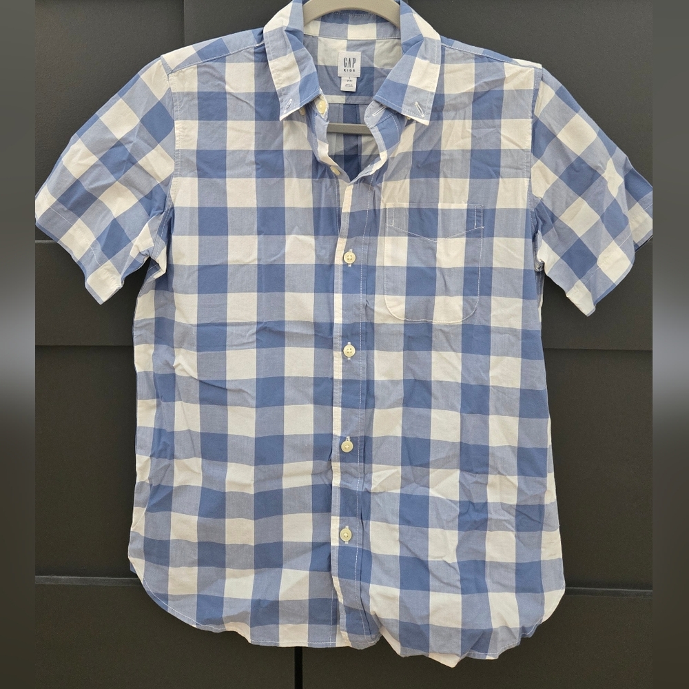 GAP Kids Blue and White Plaid Button Down Shirt